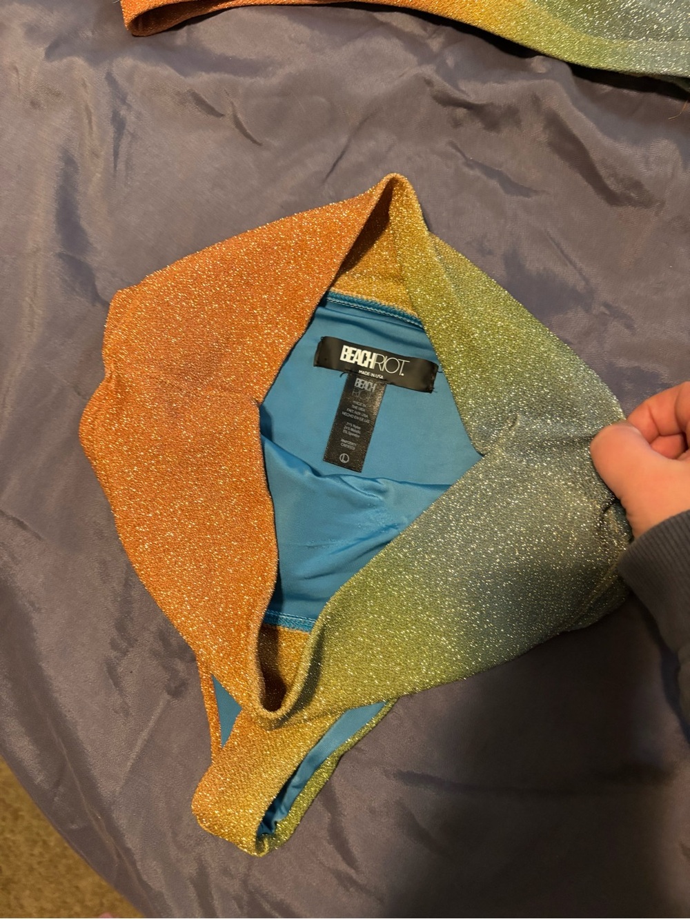 Beach Riot Orange Green Blue Glitter Bikini Set XL top L bottom - Picture 2 of 5